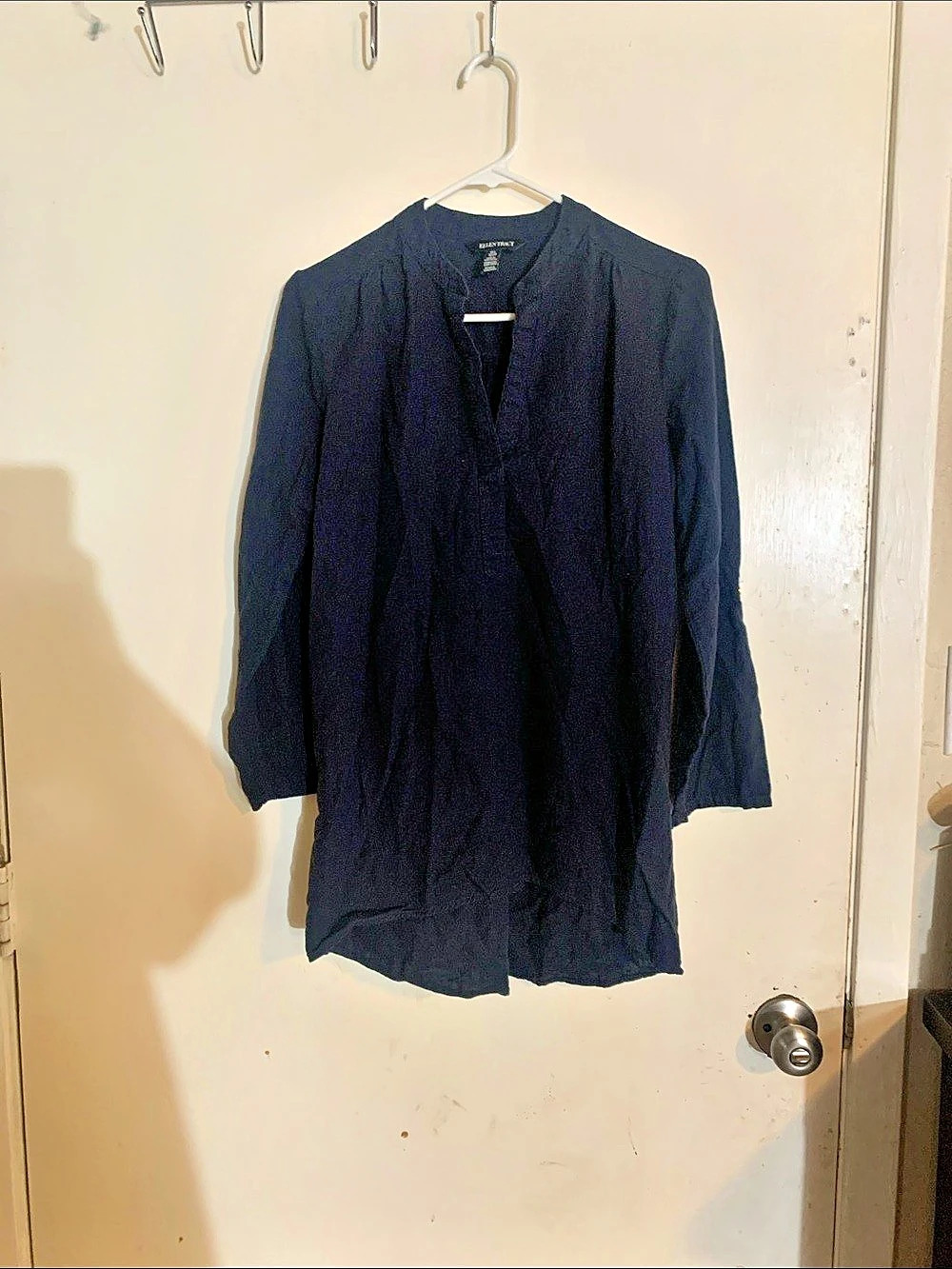 Ellen Tracy Linen Blend Tunic in Navy Blue Small